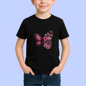 Tricou Fluture roz cu flori de primavara design elegant Copii | Dama | Barbat Barbat - Img 6