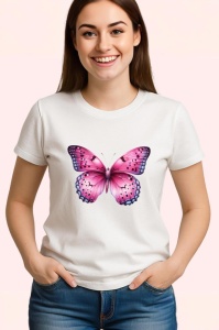 Tricou Fluture roz cu violet si model floral decorativ Copii | Dama | Barbat Barbat - Img 3