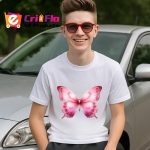 Tricou Fluture roz pal cu detalii in degrade pastel feminin Copii | Dama | Barbat Barbat - Img 9