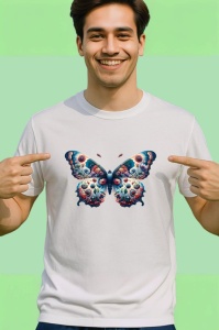 Tricou Fluture roz si albastru cu model floral retro elegant Copii | Dama | Barbat Barbat - Img 2