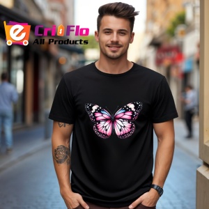 Tricou Fluture roz si negru cu detalii feminine si contrastante Copii | Dama | Barbat Barbat - Img 17