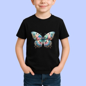 Tricou Fluture roz si turcoaz cu model floral artistic Copii | Dama | Barbat Barbat - Img 6