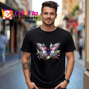 Tricou Fluture roz si violet pe frunze verzi compozitie ilustrativa Copii | Dama | Barbat Barbat - Img 17