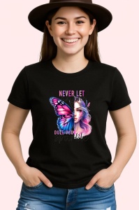Tricou Fluture si femeie pastel mesaj motivational never let anyone dull your sparkle Copii | Dama | Barbat Barbat - Img 6