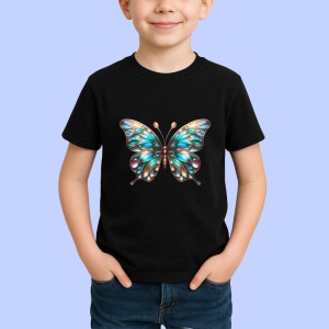 Tricou Fluture turcoaz si auriu cu accente metalice lucioase Copii | Dama | Barbat Barbat - Img 6