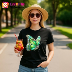 Tricou Fluture verde menta cu aripi mari texturate natural Copii | Dama | Barbat Barbat