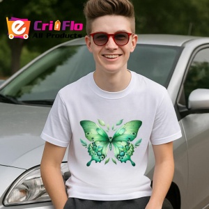 Tricou Fluture verde pastel cu simetrie naturala si frunze Copii | Dama | Barbat Barbat - Img 9