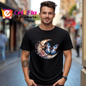Tricou Fluturi albastri si maro pe luna si flori compozitie mistica Copii | Dama | Barbat Barbat - Img 17