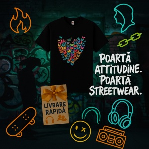 Tricou Fluturi In forma de inima Negru, Copii | Dama | Barbat - Img 11