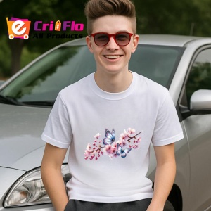 Tricou Fluturi mici pe crengute cu flori roz fundal eteric Copii | Dama | Barbat Barbat - Img 8
