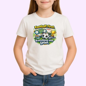 Tricou Football First Everything Else Later Minge V1, din bumbac 100% , tricou alb pentru Copii | Dama | Barbat