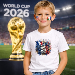 Tricou France World Cup 2026 Fifa, din bumbac 100%, tricou alb, Copii | Dama | Barbat - Img 5