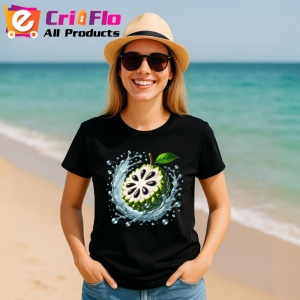 Tricou Fruct cherimoya in valuri delicate, Fructe, Copii | Dama, culoare negru - Img 11