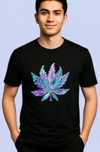 Tricou Frunza artistica in degradee albastru violet Copii | Dama | Barbat, culoare negru - Img 2