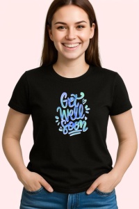 Tricou Get Well Soon Text Caligrafic Albastru V1, din bumbac 100%, tricou negru Copii | Dama | Barbat - Img 3