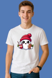 Tricou Ghost Christmas Cu Cana Si Biscuit, din bumbac 100%, tricou alb, Copii | Dama | Barbat - Img 3