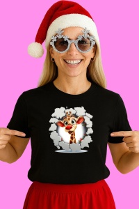 Tricou Girafa Cu Fundal Gri Craciun, din bumbac 100% Copii | Dama | Barbat