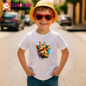Tricou Girafa portocalie si albastra pop art exotic Copii | Dama | Barbat