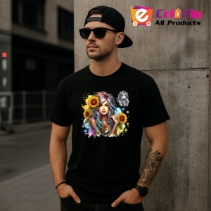 Tricou Girl colorful ink sunflower mix, fata cu tatuaje colorate si floarea soarelui, Copii | Dama | Barbat , tricou negru - Img 11