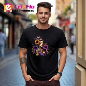 Tricou Girl holding sunflower confident style, fata tinand floarea soarelui stil increzator, Copii | Dama | Barbat , tricou negru - Img 10