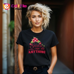 Tricou Girls Can Do Anything Font Rosu V2, din bumbac 100%, tricou negru Dama | Barbat - Img 3