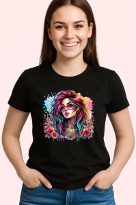 Tricou Glasses girl with tattoos and roses, fata cu ochelari tatuaje si trandafiri, Copii | Dama | Barbat , tricou negru - Img 3