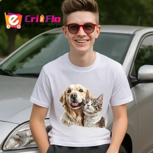 Tricou Golden Retriever si pisica gri tabby fericire in doi Copii | Dama | Barbat Barbat - Img 9