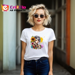 Tricou grey bun girl shoulder flower tattoo, fata coc gri cu tatuaj umar floral, Copii | Dama | Barbat - Img 11