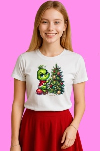 Tricou Grinch Ajuta La Decorarea Bradului, din bumbac 100%, tricou alb, Copii | Dama | Barbat - Img 3