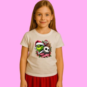 Tricou Grinch And Jack Merry Christmas, din bumbac 100%, tricou alb, Copii | Dama | Barbat - Img 2