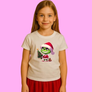 Tricou Grinch Cu Brad Mare Si Caciula Roz Pufoasa, din bumbac 100%, tricou alb, Copii | Dama | Barbat - Img 2