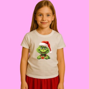 Tricou Grinch Cu Fular Rosu Mos Craciun, din bumbac 100%, tricou alb, Copii | Dama | Barbat - Img 2