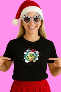 Tricou Grinch Cu Fundal Alb Si Privire Haioasa Craciun, din bumbac 100% Copii | Dama | Barbat
