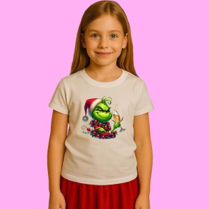 Tricou Grinch Cu Pahar Sarbatoare Craciun, din bumbac 100%, tricou alb, Copii | Dama | Barbat - Img 2