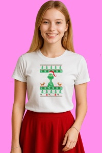 Tricou Grinch Santa Hat Christmas For Cricut Sublimation, din bumbac 100%, tricou alb, Copii | Dama | Barbat - Img 3