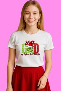 Tricou Grinch With God All Things Are Possible, din bumbac 100%, tricou alb, Copii | Dama | Barbat - Img 3