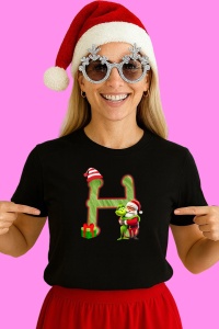 Tricou H Litere Craciun Cu Mos Si Grinch, din bumbac 100% Copii | Dama | Barbat - Img 2