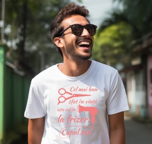 Tricou haios personalizat pentru barbati Cel mai bun sfat in viata este de la frizer! Capul sus!