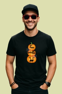 Tricou Halloween Dovleci 3, din bumbac 100%, tricou negru, Dama | Barbat - Img 2