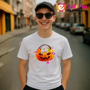 Tricou Halloween Pumpkin Cat, din bumbac 100%, tricou alb, Dama | Barbat - Img 4