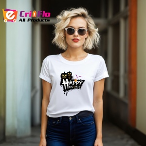 Tricou Happy Halloween Dark Art, din bumbac 100%, tricou alb, Dama | Barbat - Img 6