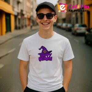 Tricou Happy Halloween Palarie Vrajitoare Mov V4, din bumbac 100% , tricou alb pentru Copii | Dama | Barbat - Img 10
