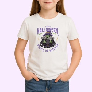 Tricou Happy Halloween Vrajitoare Cazan Verde V3, din bumbac 100% , tricou alb pentru Copii | Dama | Barbat - Img 2
