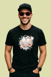 Tricou Happy Mothers Day Floral, din bumbac 100%, tricou negru, Dama | Barbat