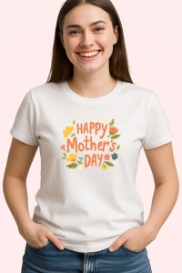 Tricou Happy Mothers Day Flori Galbene V2, din bumbac 100% , tricou alb pentru Copii | Dama | Barbat - Img 3