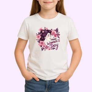 Tricou Happy Womens Day Ilustratie Par Floral V3, din bumbac 100% , tricou alb pentru Copii | Dama | Barbat - Img 2