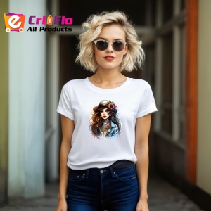 Tricou hat flower girl natural tattoo art, fata cu palarie si tatuaj floral natural, Copii | Dama | Barbat - Img 11