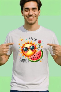 Tricou Hello summer cu soare si felie de pepene grafica vesela Copii | Dama | Barbat Barbat - Img 2