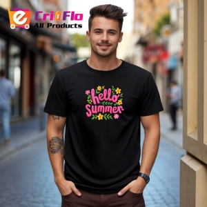 Tricou Hello Summer Font Roz Flori Colorate V2, din bumbac 100%, tricou negru Copii | Dama | Barbat - Img 5