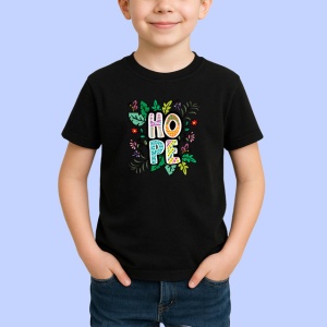 Tricou Hope Design Floral Verde Natura, din bumbac 100%, tricou negru Copii | Dama | Barbat